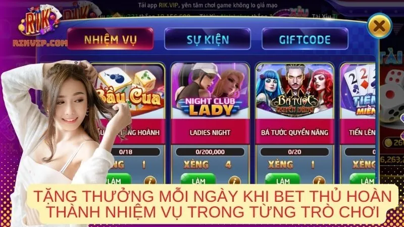 Tặng thưởng mỗi ngày khi bet thủ hoàn thành nhiệm vụ trong từng trò chơi